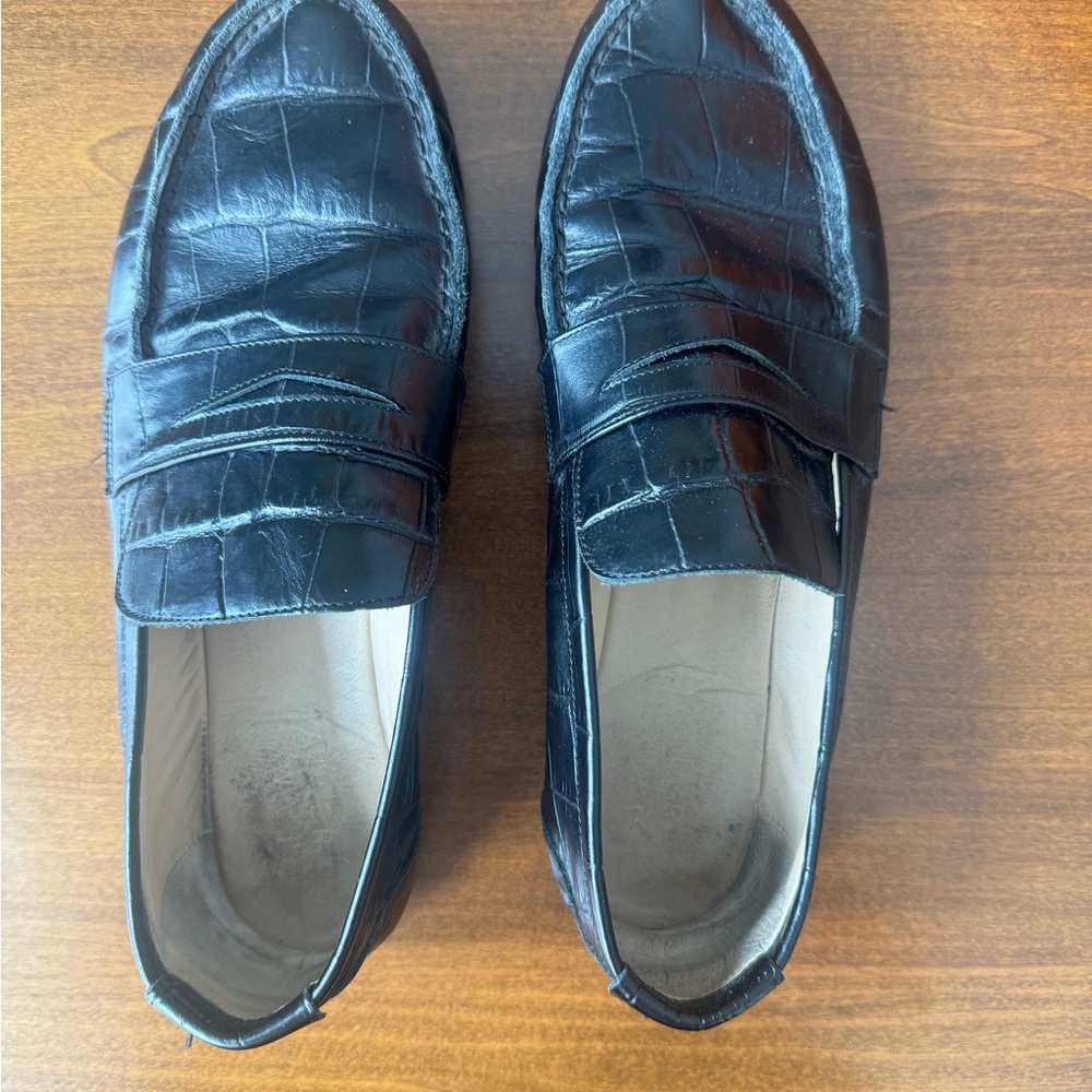 Jamie Haller Penny Loafers in Black Croc